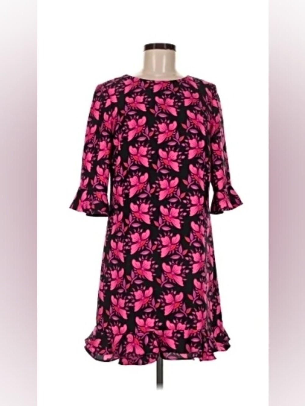 CeCe Black Dress with Pink Floral Print - Size 12